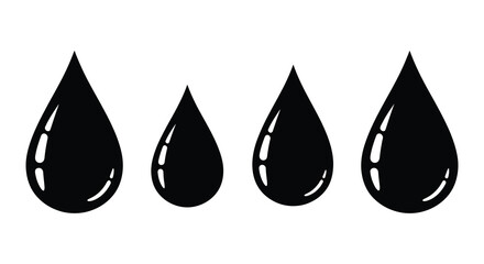 A striking composition of four black water droplet shapes arranged in a linear fashion silhouette