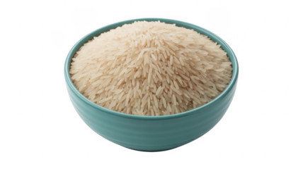Teal bowl filled with white rice isolated on a transparent background
