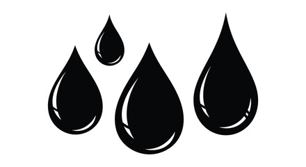 A striking visual representation of four black water droplets in varying sizes a simple silhouette © MIRAJ02