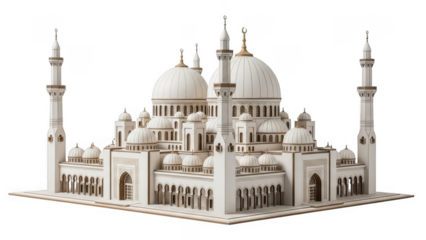 Grand mosque with multiple domes and minarets
