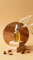 Generative AI Vibrant Skincare Oil with Natural Floral Accents and Warm Tone Composition