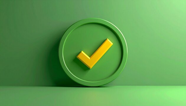 Green Button with Yellow Checkmark Symbolizing Approval and Editorial Styling for Digital Interfaces and Success Icons