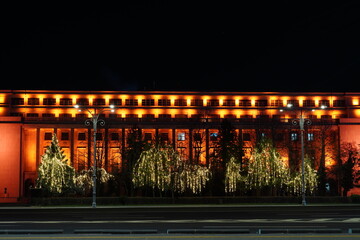 Victoria Palace, that houses the Government of Romania, at Christmas holidays, at night