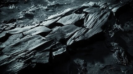 Smooth dark basalt formations interlocking to create a natural symbol on a textured surface