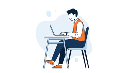 Fototapeta premium Young Man Typing on Laptop Computer at Desk, Online Learning, Remote Work Illustration