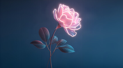 Glowing rose with translucent petals illuminating dark background