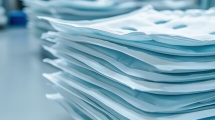 Stacked array of clear flat vaccine cold packs ready for medical storage and transport