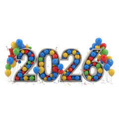 2026 new year celebration with colorful balloons isolated on transparent background