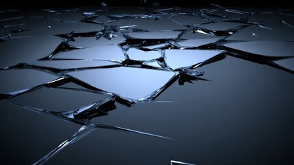 Artfully arranged shattered mirror fragments create a dramatic abstract texture with sharp edges and reflected light