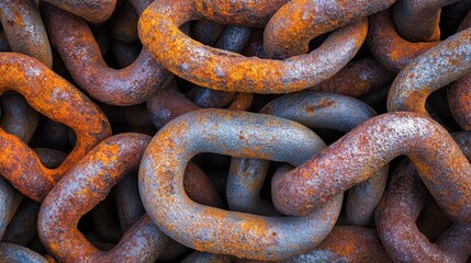 Close up image of heavily rusted metal chain links