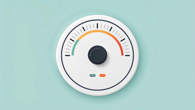 A modern gauge with a dial and colorful indicator on a plain background - Powered by Adobe