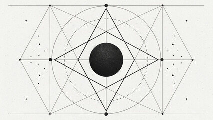 A geometric drawing of a star and circle on a white background