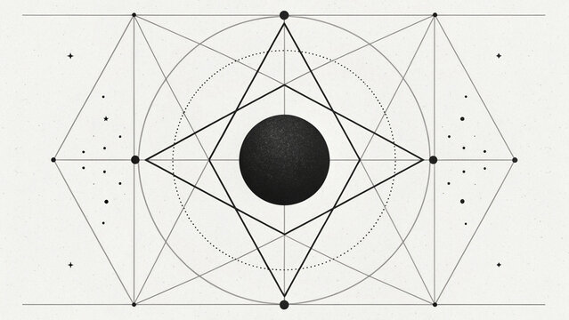 A geometric drawing of a star and circle on a white background