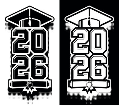 Lettering Class of 2026 for greeting, invitation card. Text for graduation design, congratulation event, T-shirt, party, high school or college graduate. Illustration, vector on transparent and black 