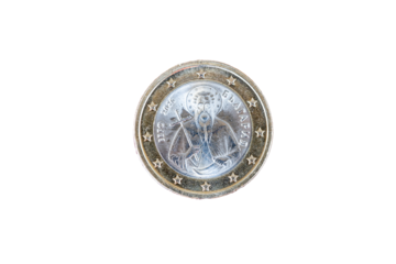 Bulgaria money. New 1 euro coin. Bulgarian design. Financial and business concept. Transparent background. Expansion of the euro zone in the European Union
