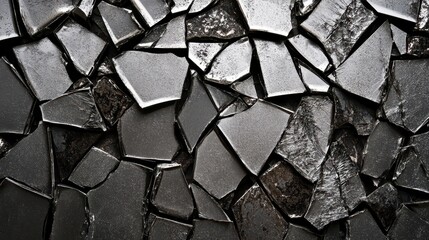 Scattered dark broken ceramic tile fragments create a textured abstract background
