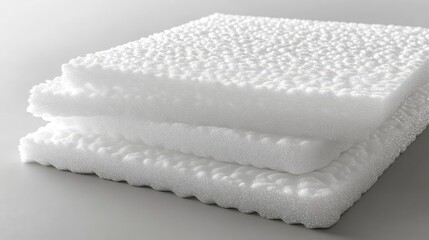 Stacked white sheets of textured shock absorbing foam material showing a bubble pattern for packaging and protection