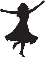 Silhouette of a joyful woman dancing with arms outstretched