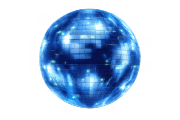 Blue shining disco ball creating festive party atmosphere, dancing light reflections for a vibrant club event, transparent background