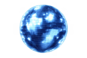 Blue disco ball reflecting light in a transparent background. Great for parties, clubs, dance, and celebration concepts