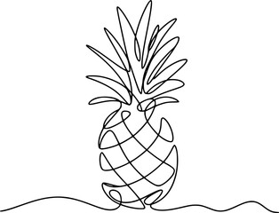 Single line of a pineapple with leafy crown a wavy ground fruit food