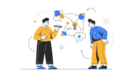 Business team brainstorming flowchart, strategy planning, idea generation, collaboration, teamwork