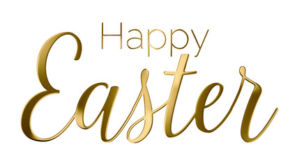 Happy Easter text in Shiny Bold Golden Script Letters Isolated on Transparent Background