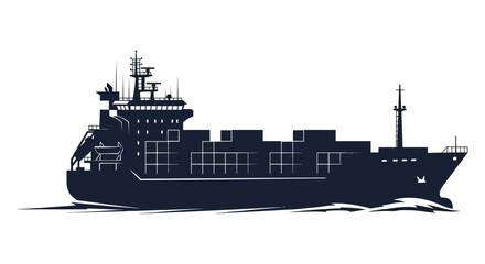 A striking black silhouette of a large cargo ship sailing on water ocean transport silhouette