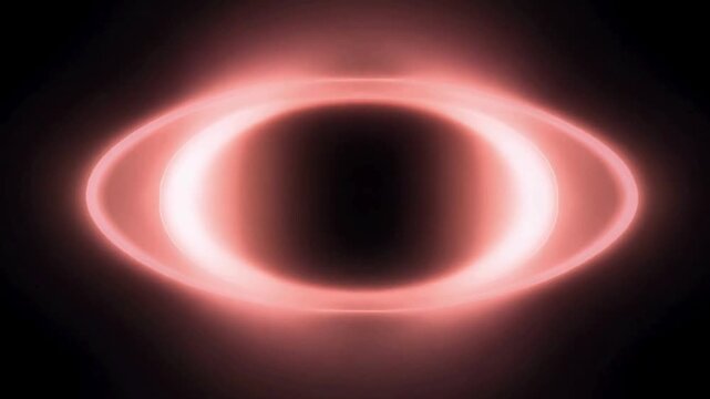 Futuristic neon oval shape forming and pulsing on black, resembling a cybernetic eye or interdimensional portal.