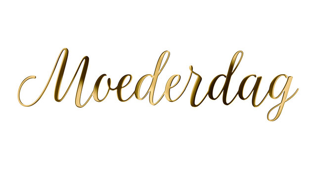 Dutch Text Moederdag Translation Mother's day in Elegant Modern Script Shiny Golden Letters Isolated on Transparent Background