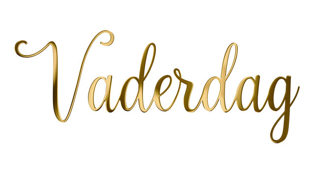 Dutch Text Vaderdag Translation Fathers's day in Elegant Handwritten Shiny Golden Letters Isolated on Transparent Background