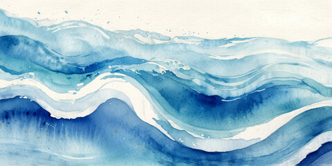 Abstract blue liquid watercolor and alcohol ink paint texture background featuring a horizontal ocean sea wave graphic element isolated on white wallpaper © Vactor Viky