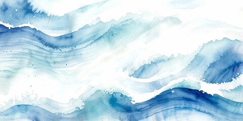 Abstract blue liquid watercolor paint background with alcohol ink grunge texture, featuring a horizontal sea wave crossing a clean white background design © Vactor Viky