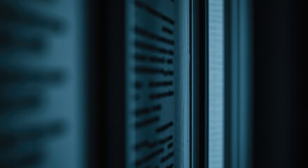 Close-up view of documents or a wall with text, blurred in the foreground, and a light source seen through a narrow opening