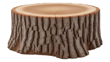 Tree Stump with Rough Bark and Cut wood natural isolated on a transparent background