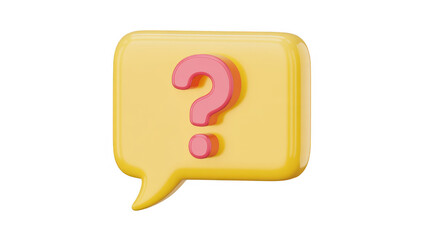 Yellow speech bubble with pink question mark symbol isolated on a transparent background