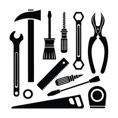 Black Silhouette Icons of Construction and Repair Tools