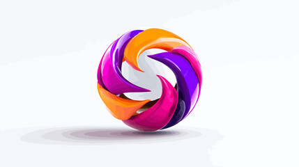 Dynamic 3D abstract sphere with vibrant orange, purple, and pink interlocking segments on a clean white background, symbolizing connection and unity.