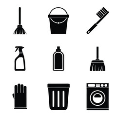 Cleaning Equipment And Supplies Icons broom bucke