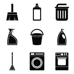 Cleaning Supplies And Appliances Icons broom spray bottle