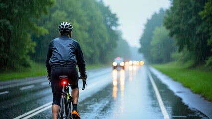On a rainy night, the road rider galloped forward alone