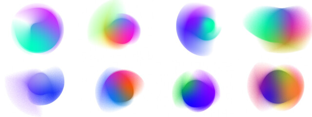 PNG Abstract Radial Gradient Blur Shapes and Light Circles Colorful Fluid Mesh Blobs with Neon Aura, Soft Round Bubble Elements  Isolated on Transparent Backgroud