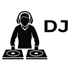 DJ Silhouette with Headphones and Turntables vector