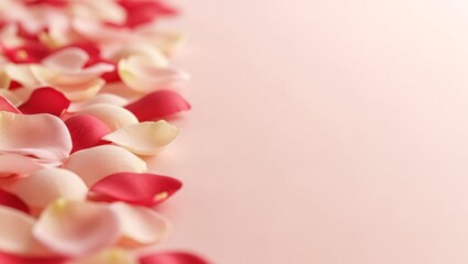 Obraz premium Rose petals border on pastel pink background with copy space