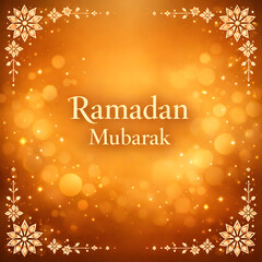 Create an minimal Ramadan Mubarak greetings card in color background