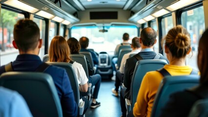 Passengers on the bus are fully seated and orderly boarding