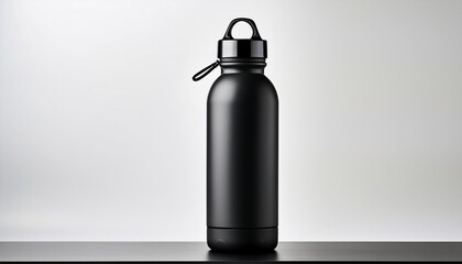 black water bottle with white background