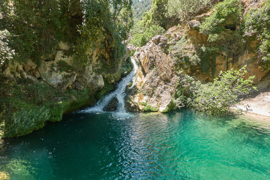 Beautiful natural pool with small waterfall at Borosa River in Sierra de Cazorla Segura y Las Villas National Park Spain