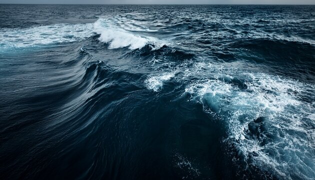 dark ocean water with white foam and waves