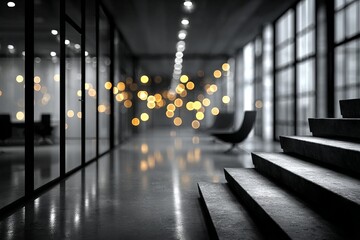 Beautiful blurred background of a light modern office interior, ffice space in an unfocused view. Modern blurred background photo for banner, poster or magazine and website background. High quality.